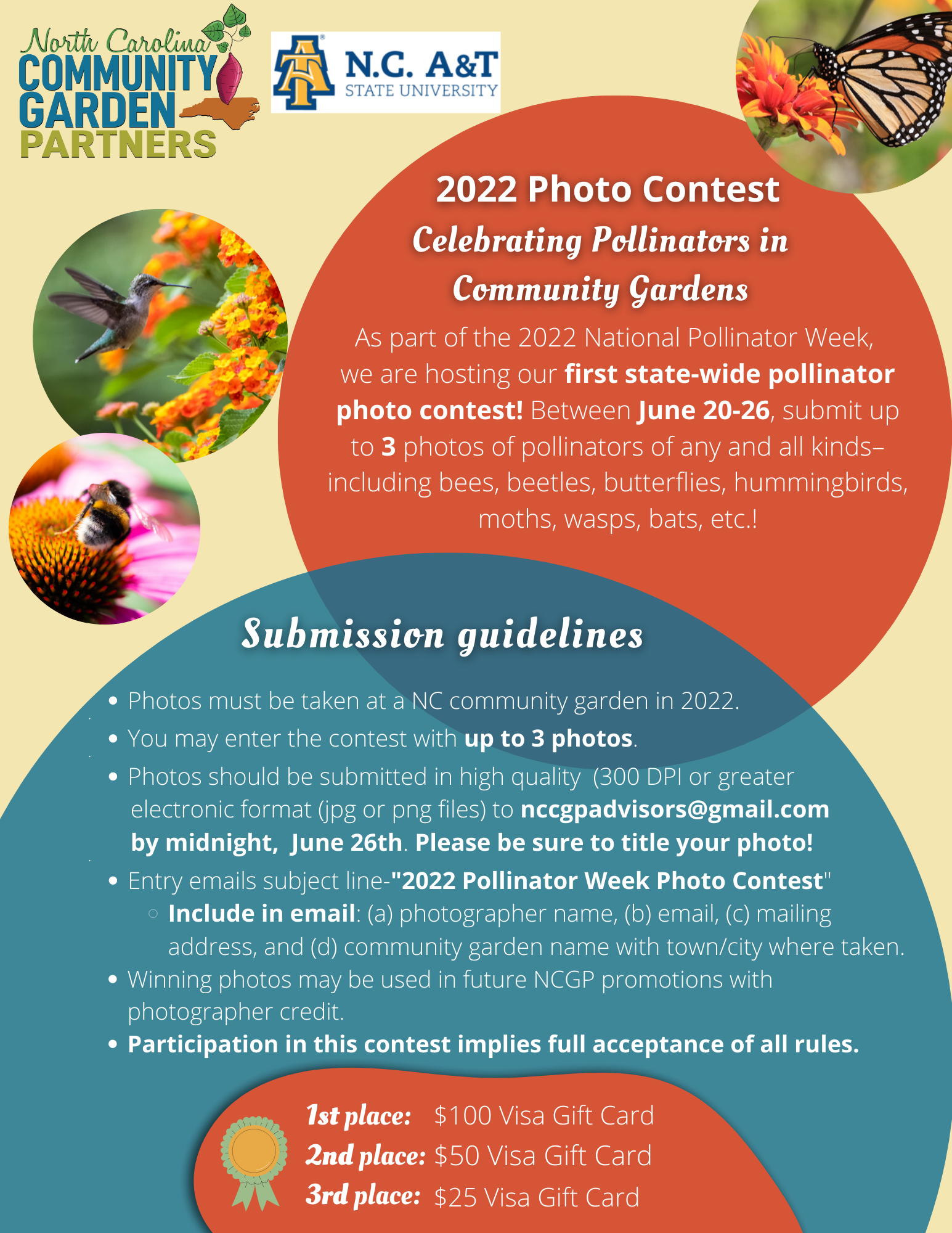 North Carolina Community Garden Partners 2022 Photo Contest, Celebrating Pollinators in Community Gardens. June 20-26.